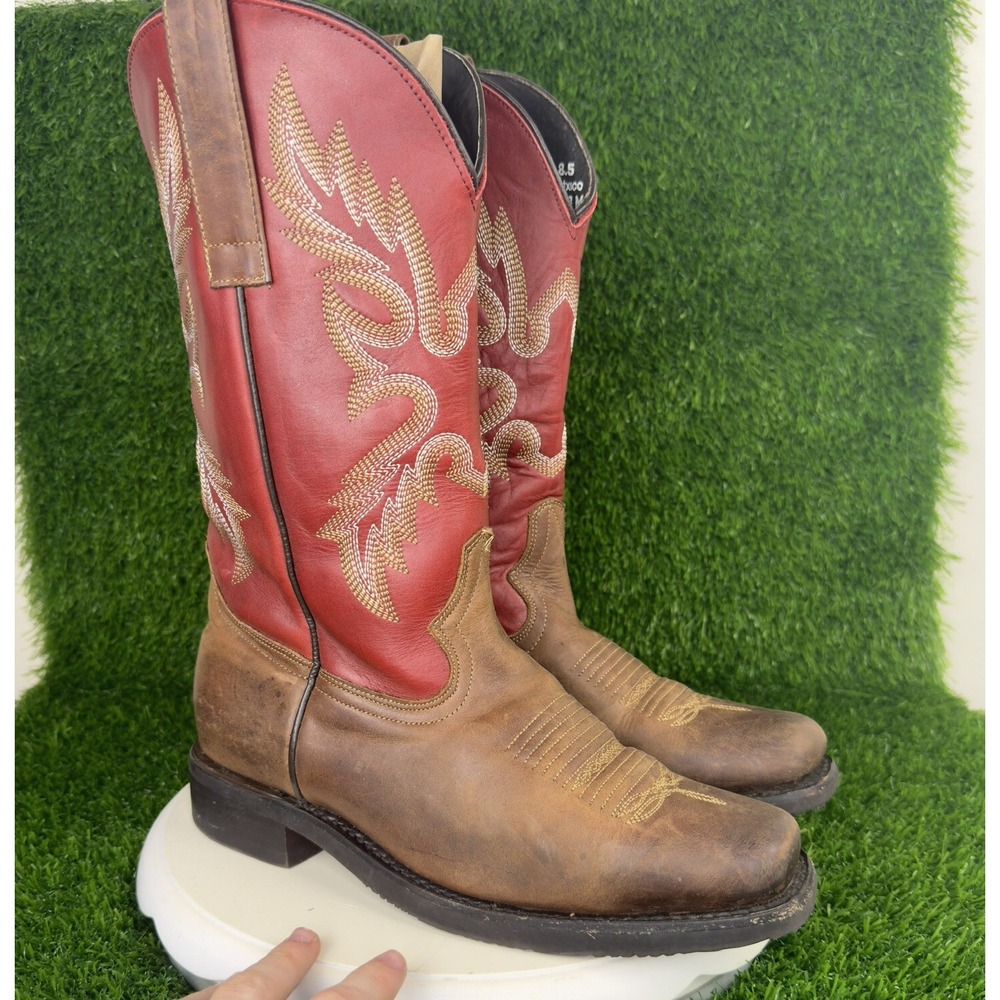 Vintage 90s Masterson Western Cowboy Boots Workwear Brown Red 8.5